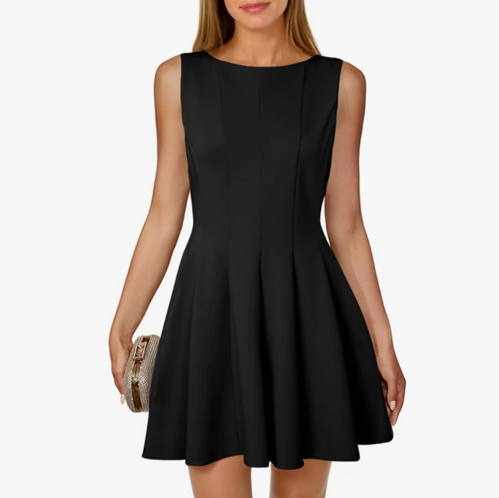 Boatneck A Line Black Sleeveless Dress